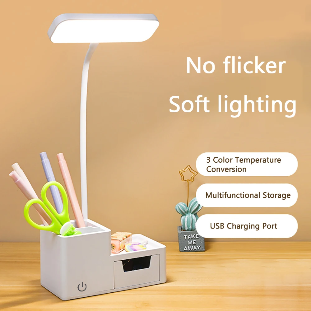 LED Table Desk Lamps Eye Protection Reading Night Light Pen Holder Reading Lamp Storage Drawer Table Lamp