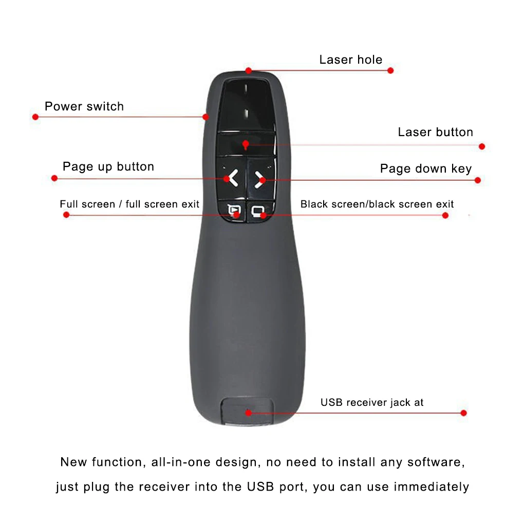 Portable USB Wireless Presenter: Durable Page-Turning Pen for Teachers, Easy-to-Use Projection Pointer