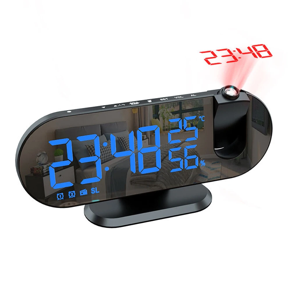 Usb Charger For Led Mirror Bedside Alarm Clock With 180 Projector 12/24 Hours Snooze Mode