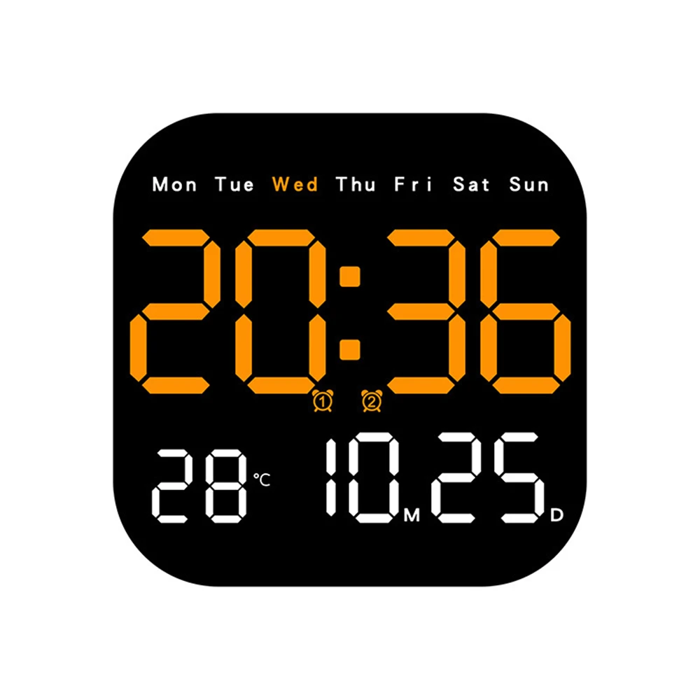 Large Screen LED Digital Wall Clock with Remote Control - Display Time, Temperature, Date, Week, Adjustable Brightness and Alarm Function