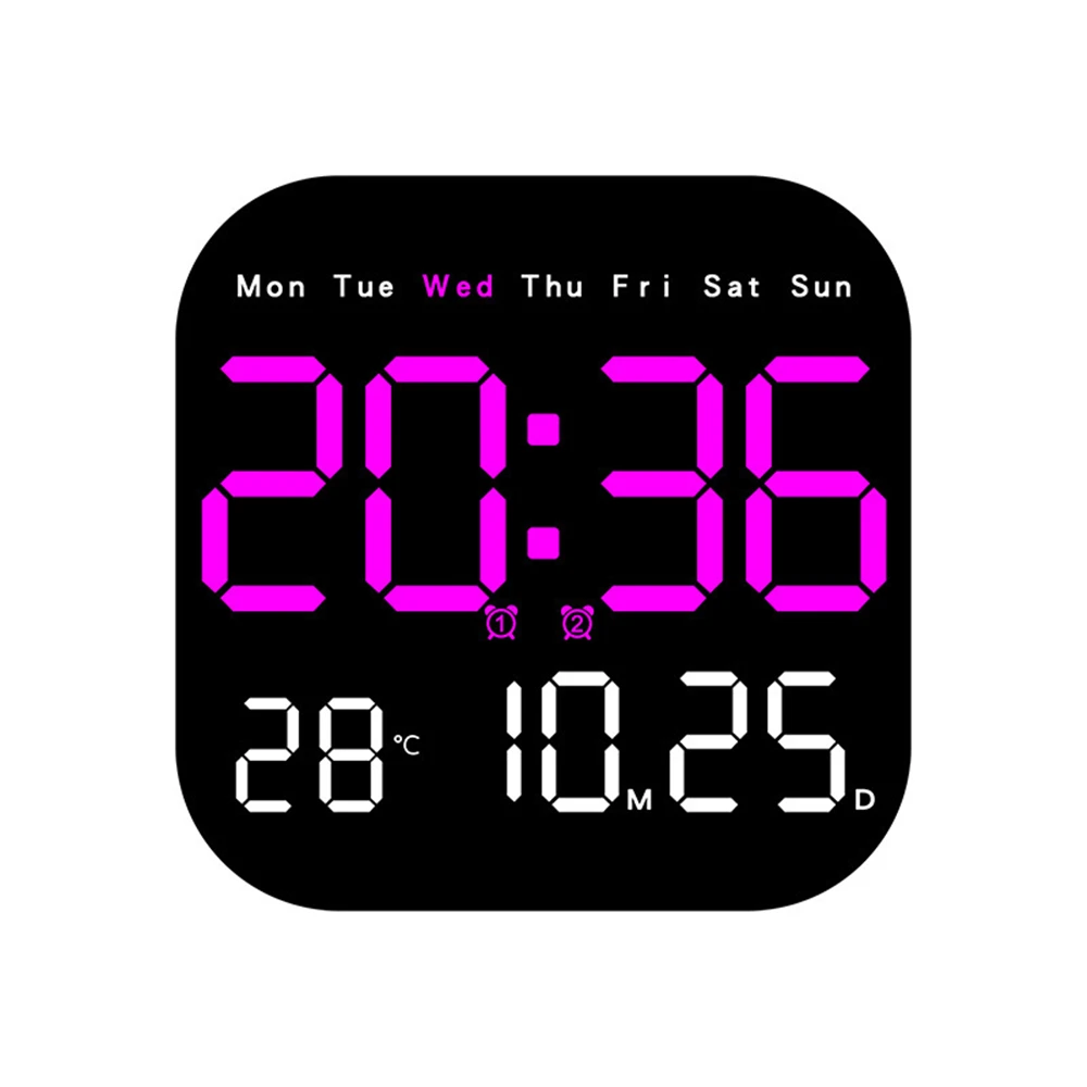 LED Digital Wall Clock Large Screen Time Temperature Date Week Display with Remote Control Adjustable Brightness Alarm Clock