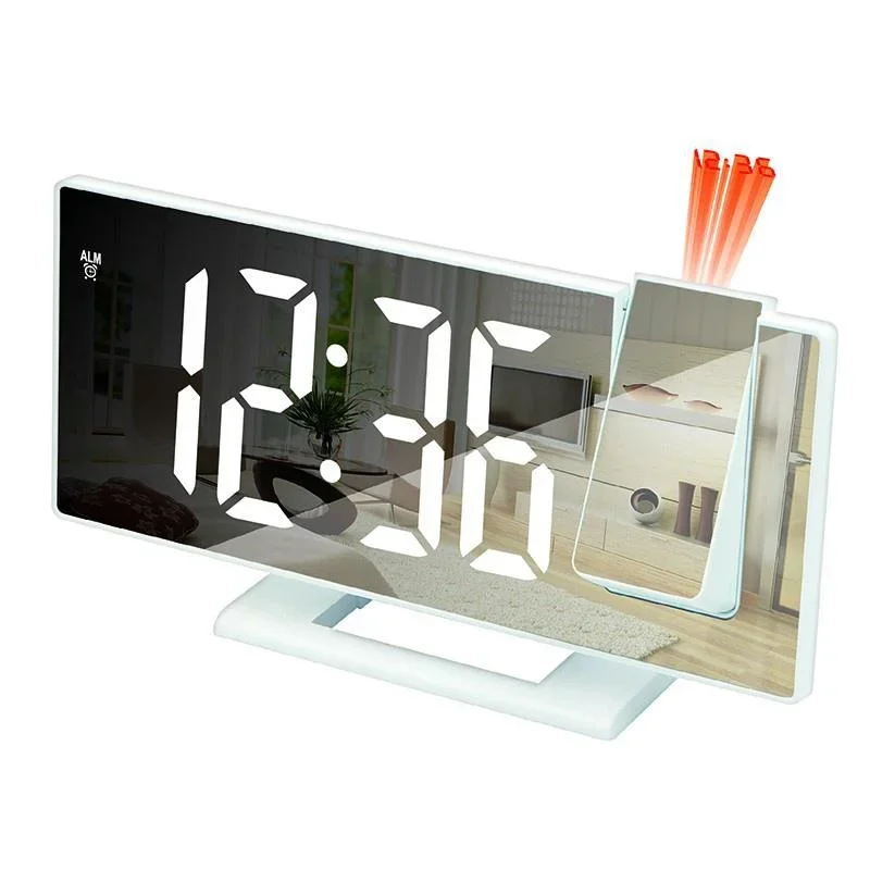 Projection Electronic Clock Mirror Digital Desk Alarm Clock with Time Temperature Display Backlight Snooze Clock