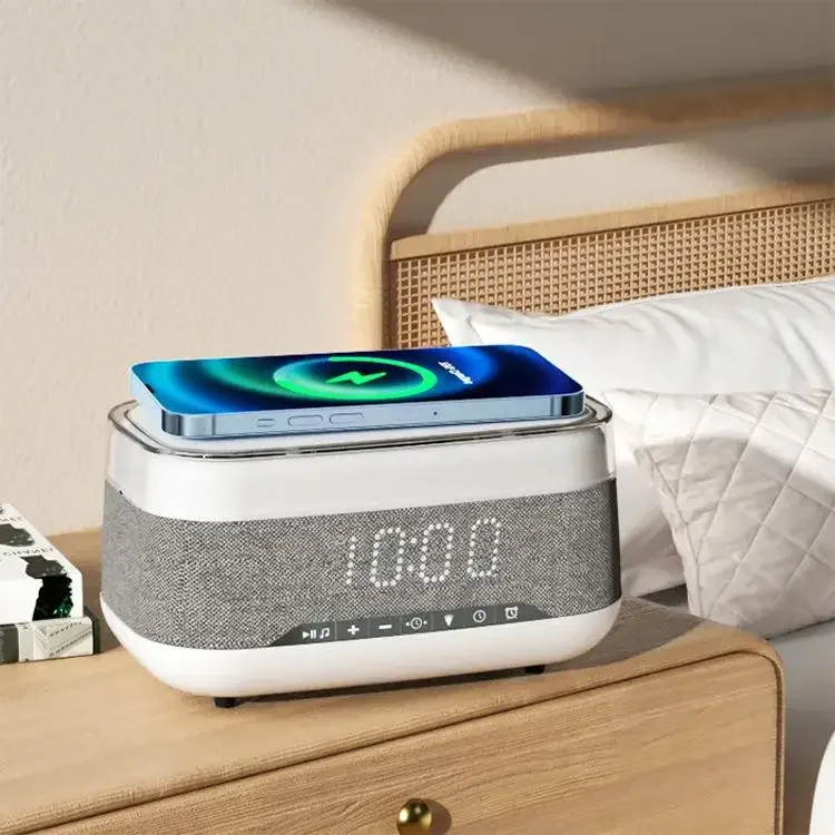 Multifunctional Intelligent Alarm Clock with Bluetooth Speaker, Wireless Charger and Atmosphere Night Light - Home Decor Fast Charge Clock