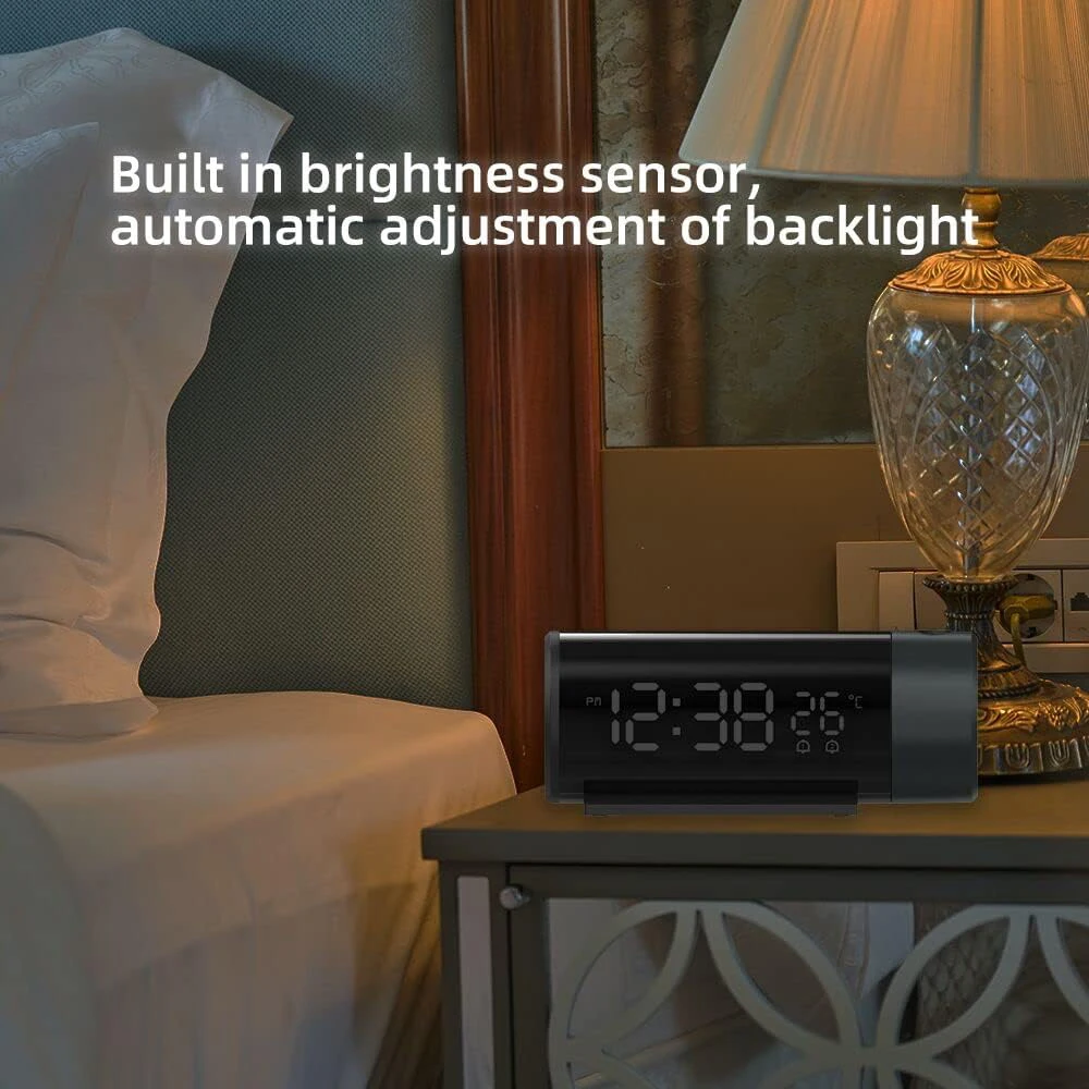 Bedroom Projection Digital Clock with Automatic Brightness Adjuster Indoor Thermometer Clock with USB