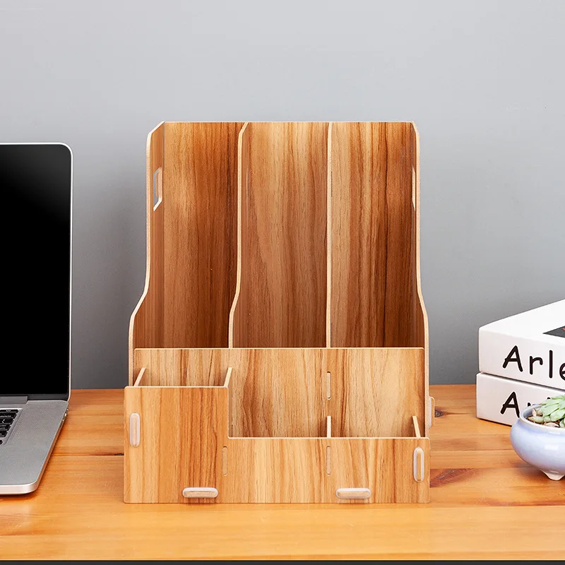 Wooden Document Organizer: Office Desk Tidy, A4 File Rack, Sorter Holder