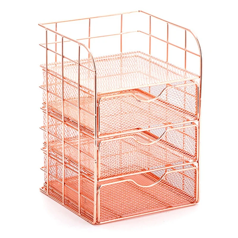 Stationery Metal File Shelf Desk Organizer With Drawers And Metal Mesh Shelving For Office School And Home