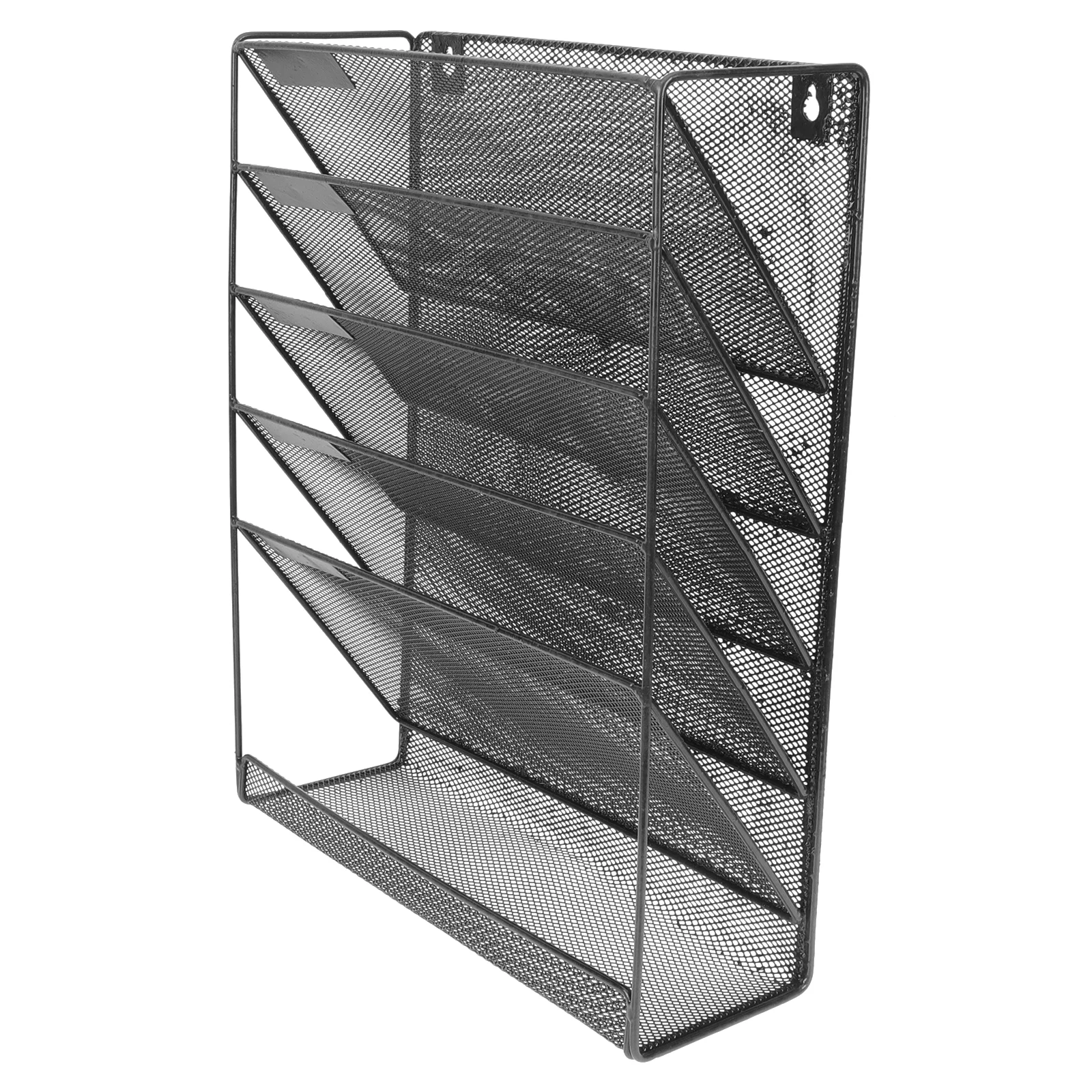 Wall-Mounted File Organizer: Vertical Metal Bin, Magazine and Letter Sorter, Mesh Mount, Office Paper Document Holder