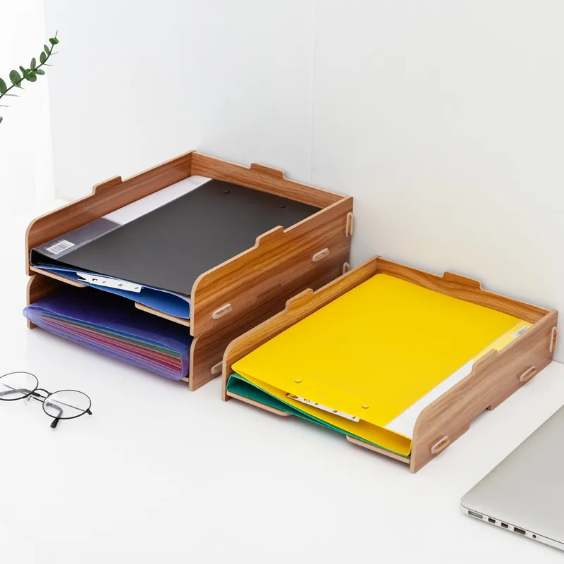 3-Tier Wooden Desktop Storage: Book Organizer, Office Folder Shelf