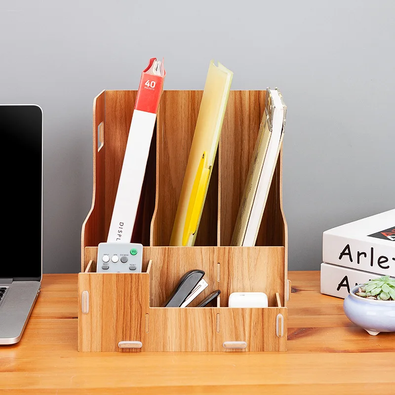 Wooden Document Organizer: Office Desk Tidy, A4 File Rack, Sorter Holder