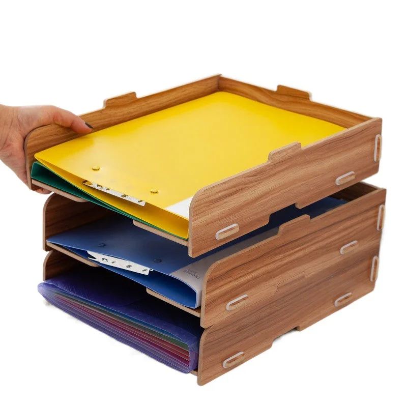 3-Tier Wooden Desktop Storage: Book Organizer, Office Folder Shelf