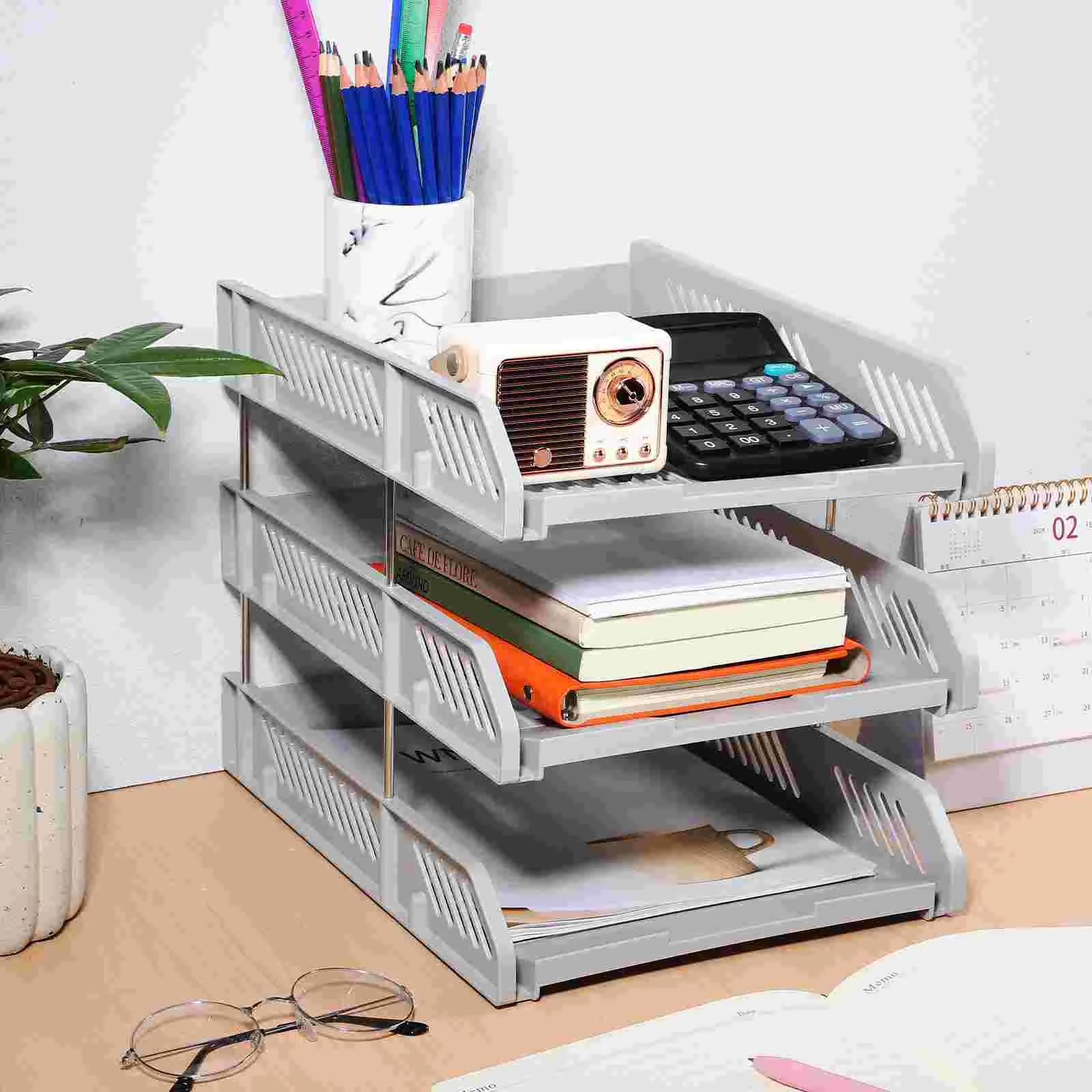 3-Tier Letter Tray Organizer: Stackable Paper Tray, Plastic Office File Sorter, Book Storage Rack, Efficient Desk Management