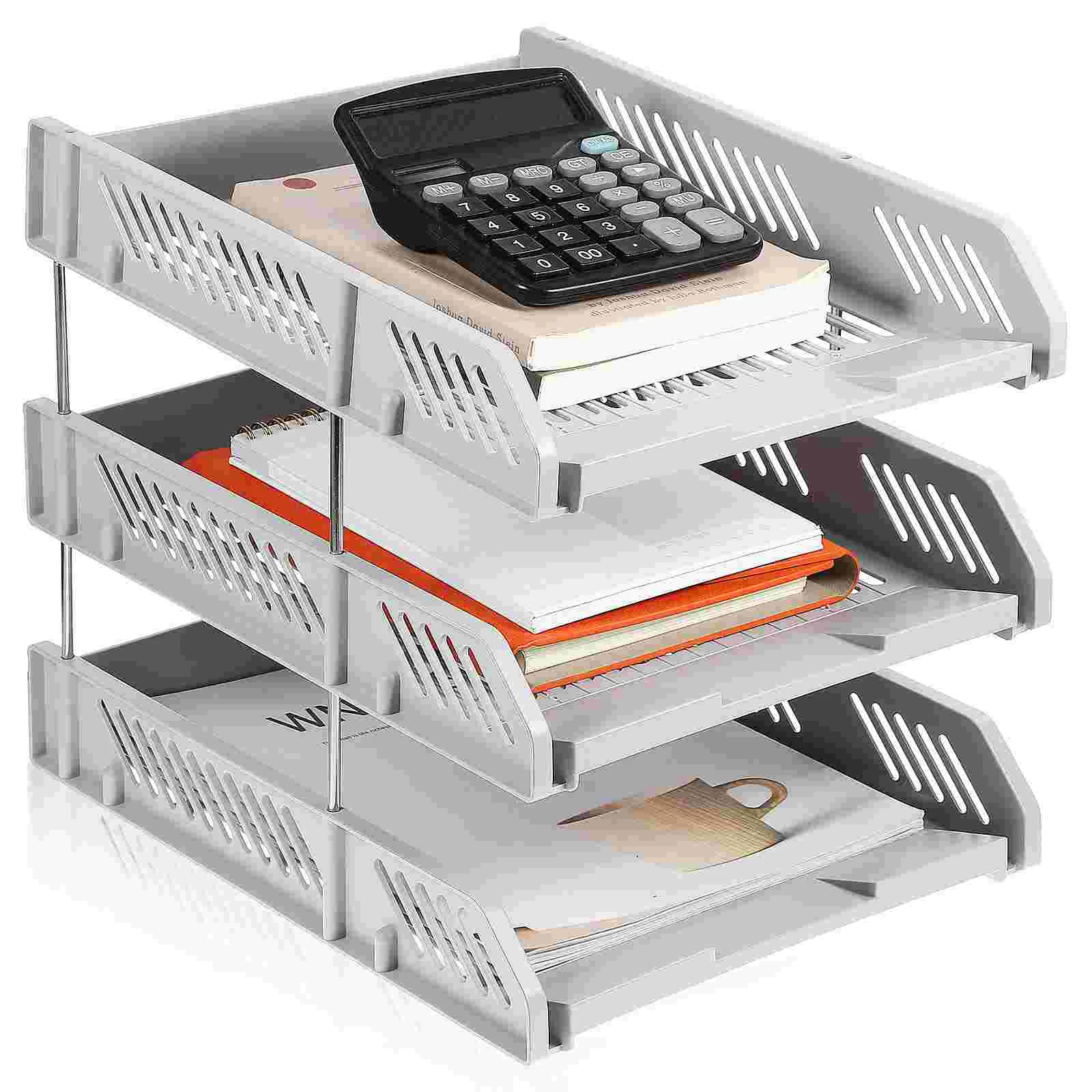 3-Tier Letter Tray Organizer: Stackable Paper Tray, Plastic Office File Sorter, Book Storage Rack, Efficient Desk Management