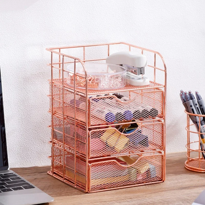 Metal Desk Organizer: Drawered Shelf, Mesh Shelving, Office/School/Home Stationery