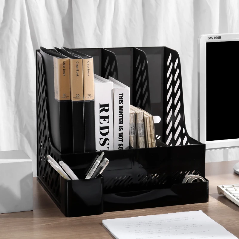 Retro Multi-tier Document Organizer: Frame File Storage, Vertical Bookshelf, Desktop Organizer, Office Supplies