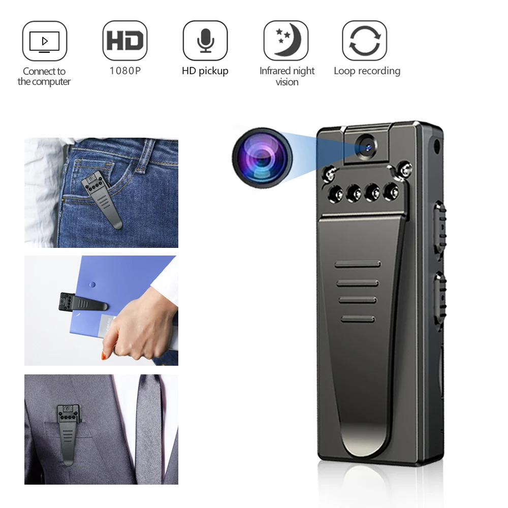 1080P Professional Black Conference Recorder with Voice Control - Back Clip Plastic Camera Recorder