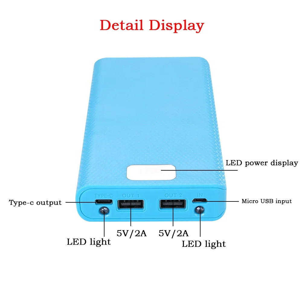 External 5V 2A Battery Charge Storage Box Shell - Battery Holder Power Bank Case with Micro USB Type C for Charging