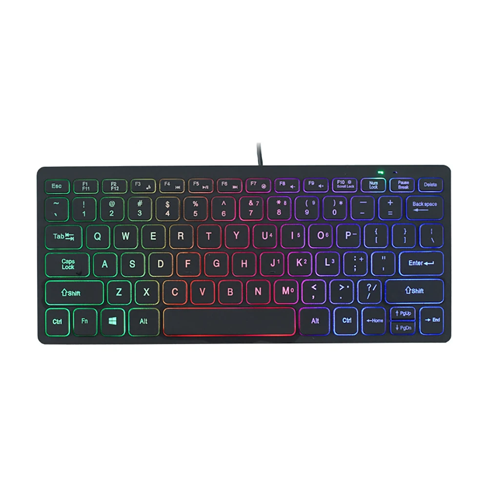 Colorful Backlit 78keys Wired Keyboard Mini Small Size USB Set Home Office Universal Laptop Desktop External Keypad