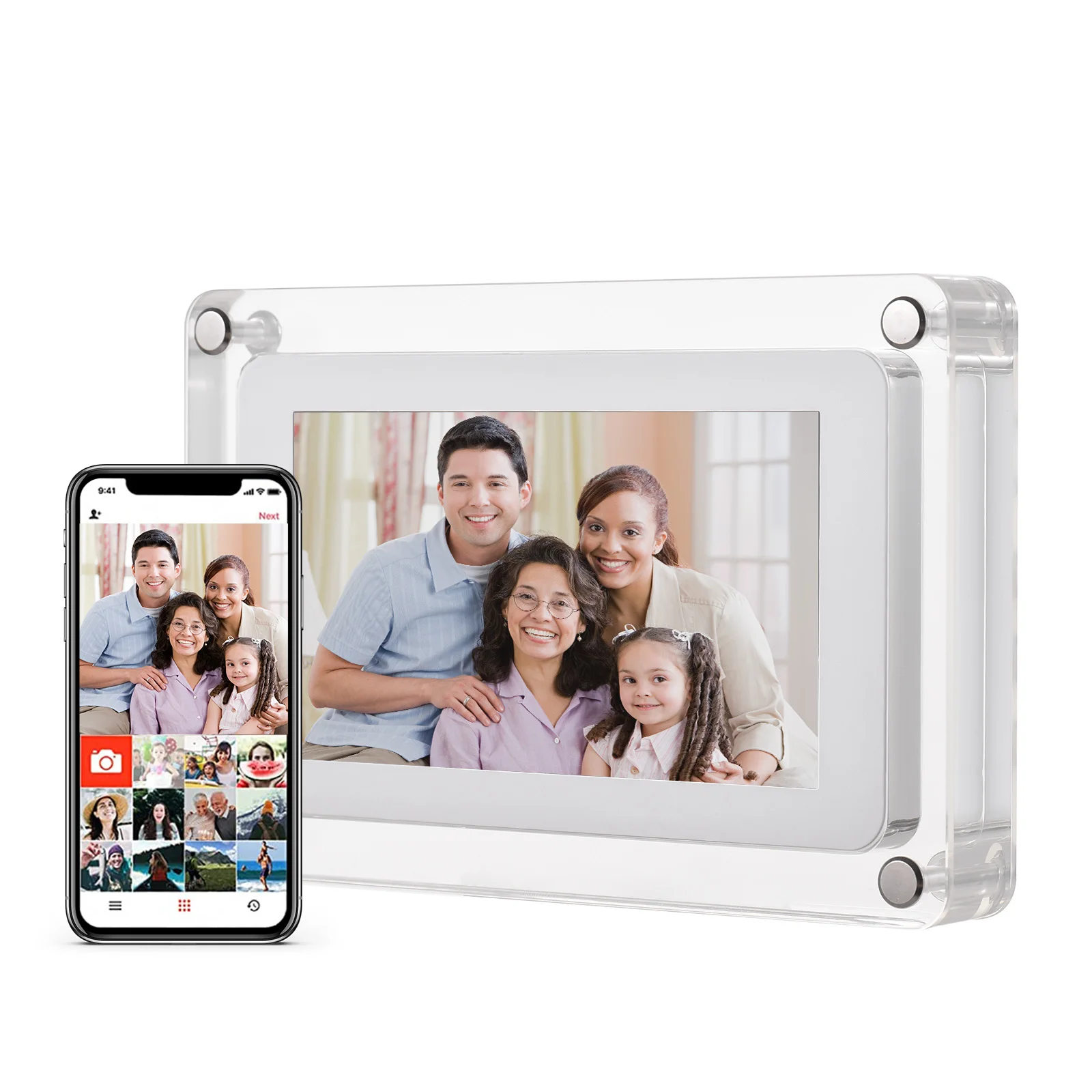 WiFi Acrylic Digital Photo Frame Digital Picture Frame Music/Video Player Auto Rotation 8GB Memory Battery APP Sharing