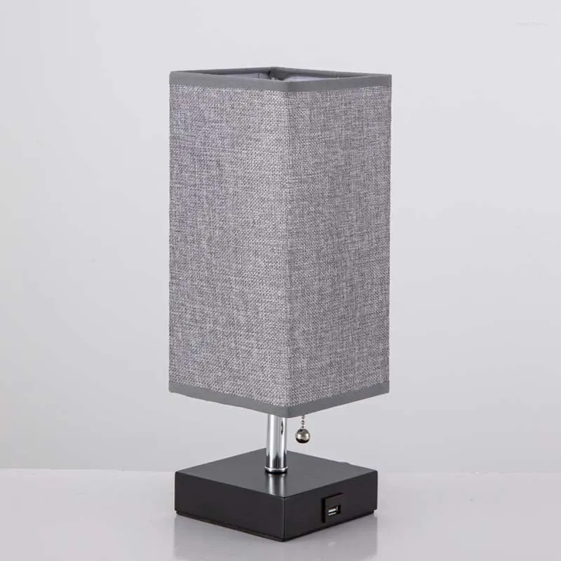 Table Lamps Cloth Desk Lamp Simple Wood Base Bedside Decoration Reading Office LED Lighting