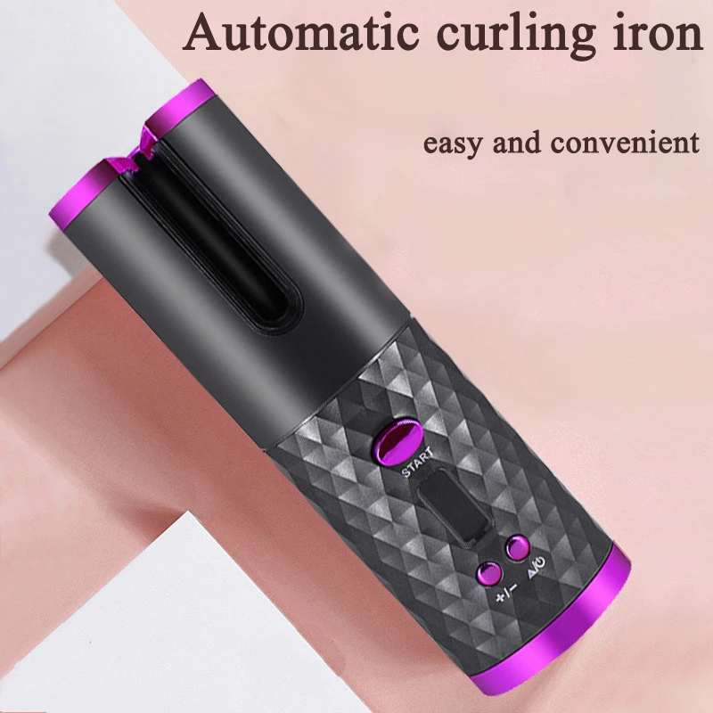 Automatic Rotating Cordless Ceramic Hair Curler USB Rechargeable Automatic Curling Iron LED Display Temperature Wave Portable