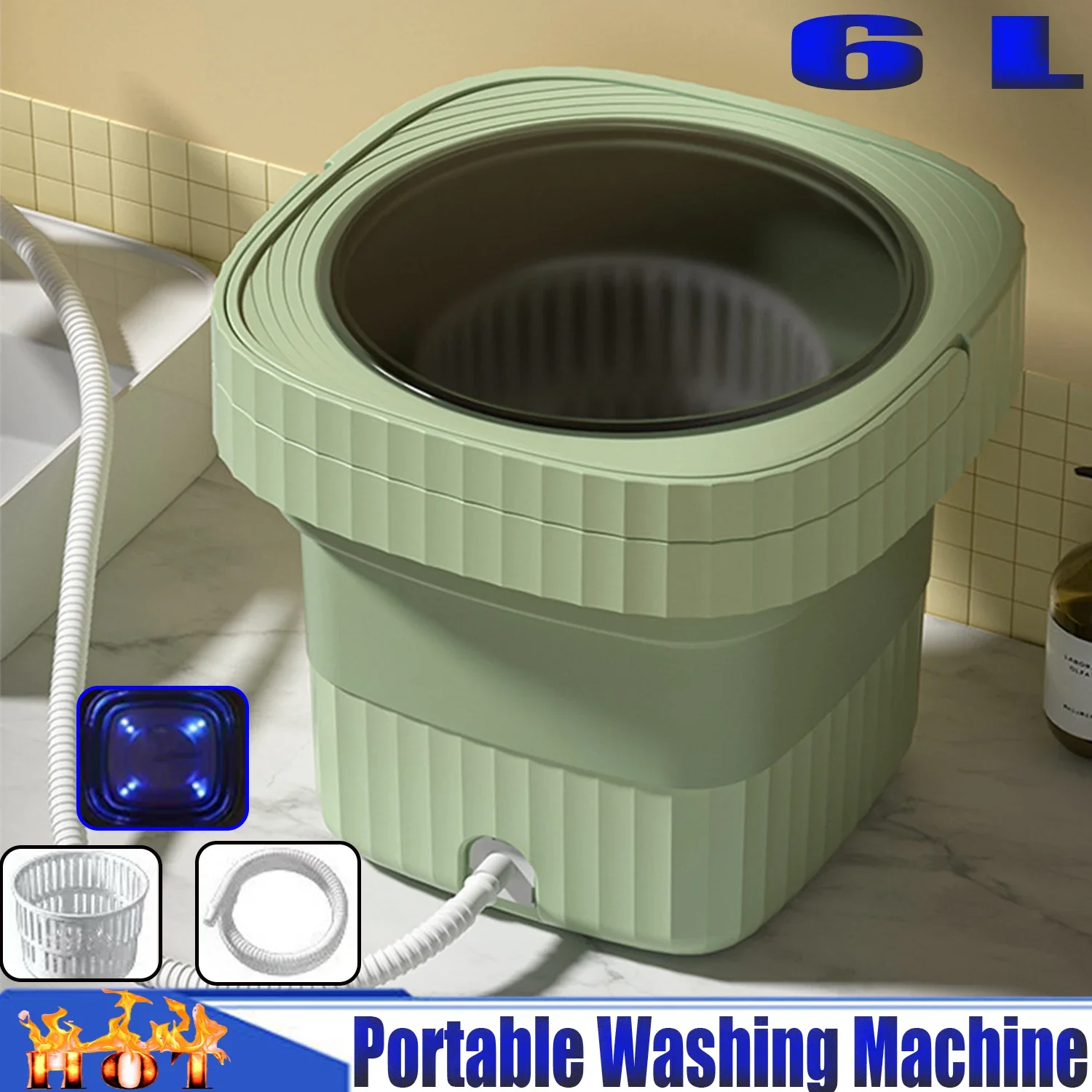 Portable Washing Machine,Mini Washer 6L Capacity,Deep Cleaning Foldable Washer for Underwear,Baby Clothes,Socks,Bras