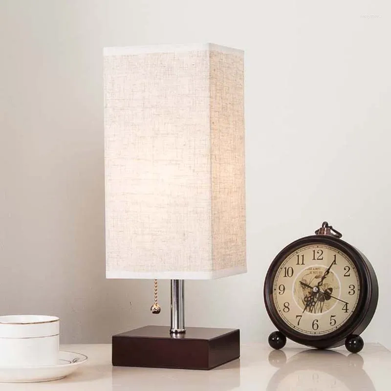 Table Lamps Cloth Desk Lamp Simple Wood Base Bedside Decoration Reading Office LED Lighting
