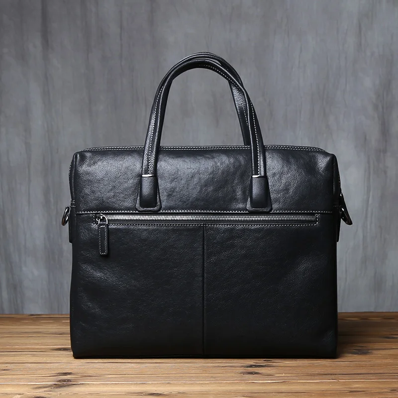 Genuine Leather Men's Briefcase Natural Cowhide Ha...