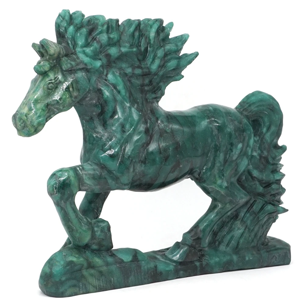 Natural Horse Statue African Green Jade Healing Cr...