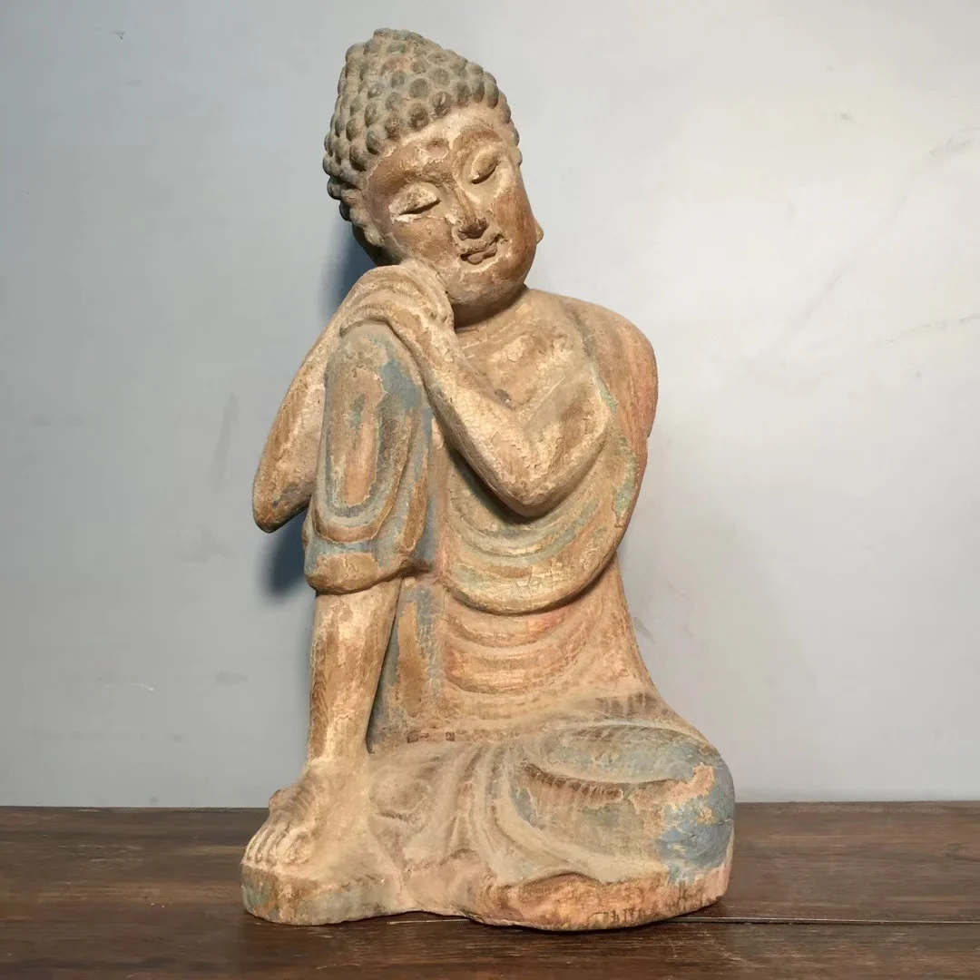 Antique Old Wood Meditating Buddha Statue, ...