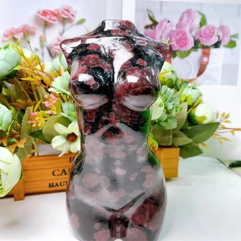 Natural Garnet Body Carving Statue Hand Carved Pow...