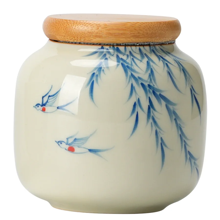 Willow Grass Wood Gray Tea Sealed Ceramic Jar Port...