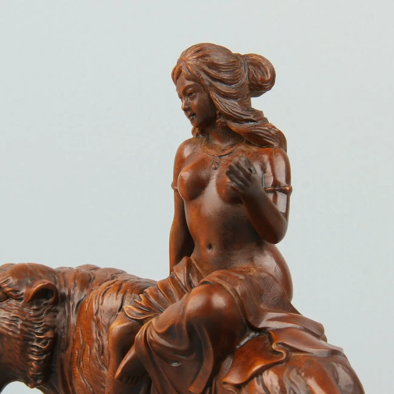 Old Exquisite Handmade Boxwood Beauty Riding ...