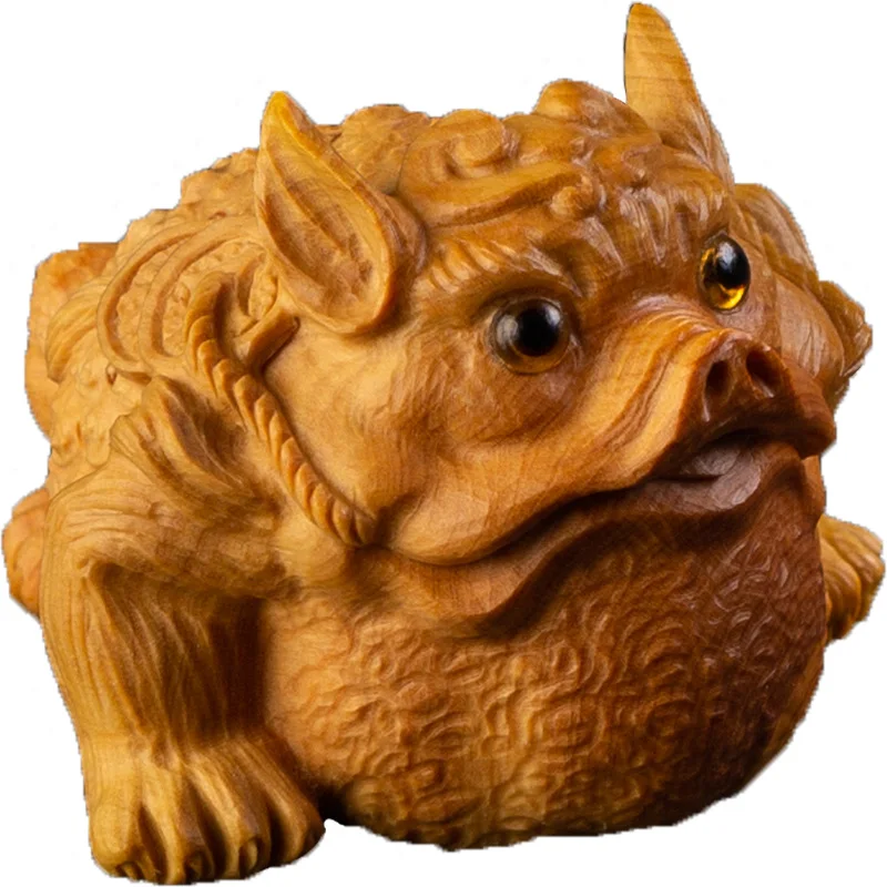 Gold Toads Small Figurines Feng Shui Solid Wood Ca...