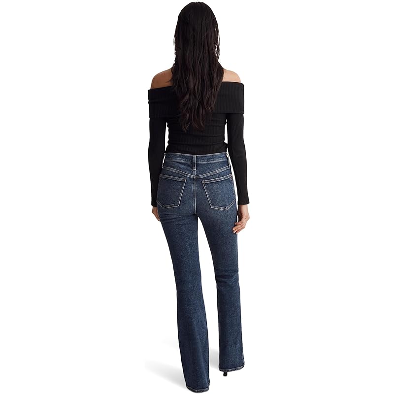 Women's Vintage Dark Wash Skinny Flare Jeans Fashionable Wide Leg Jeans