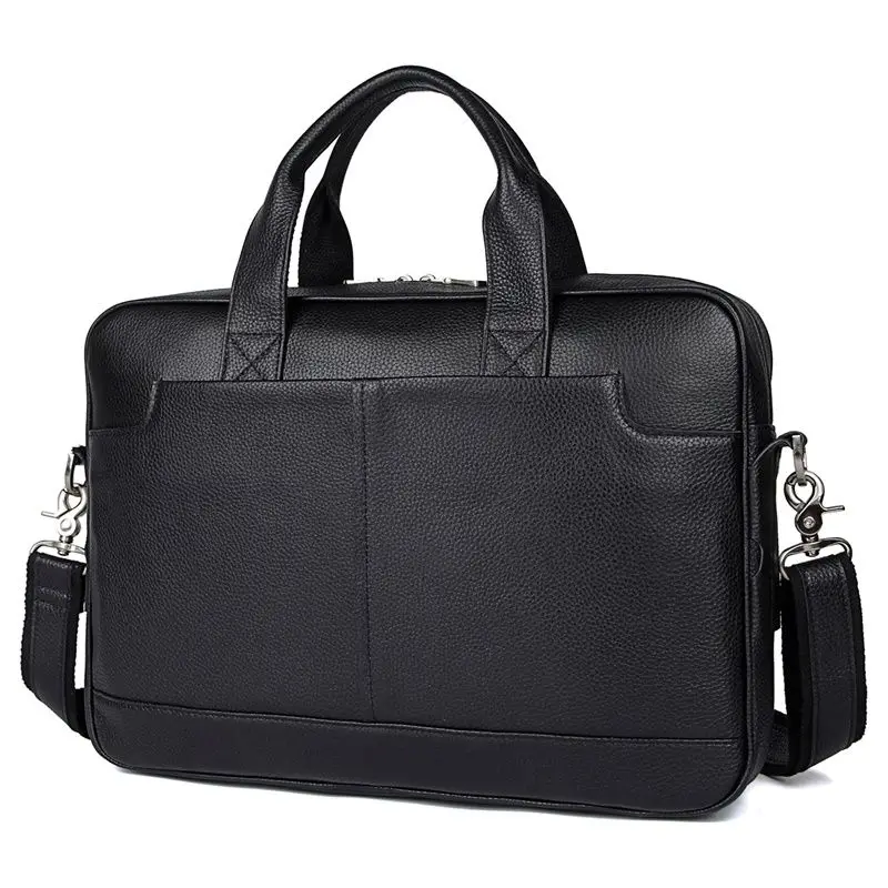 Black Leather Office Men's Briefcase With Zipper A4 Messenger Bag 14 Inch Laptop Briefcase High End