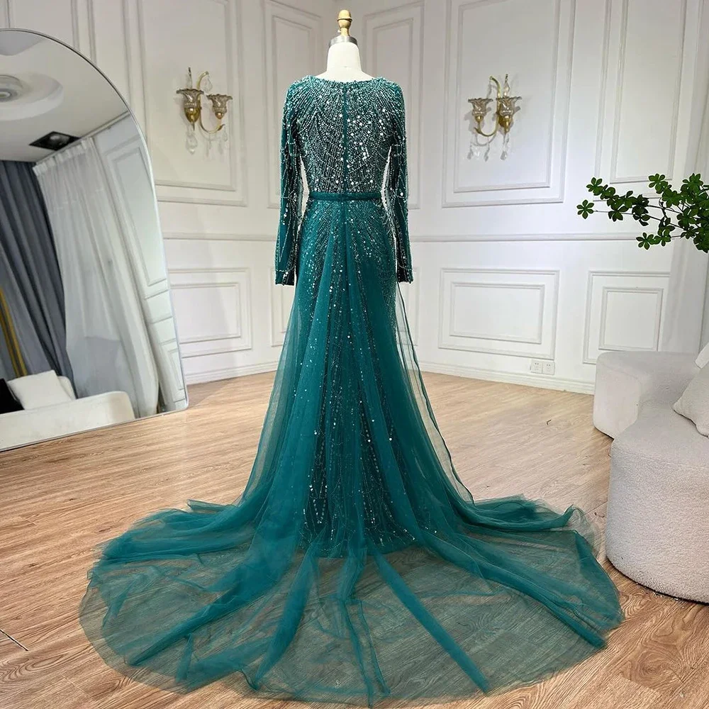 Women's Wedding Banquet Dress Green Outer Skirt  Beaded Mermaid Long Evening Dress