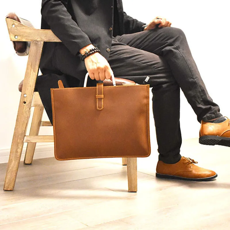 Nylon Mens Business Briefcase Genuine Leather Lapt...