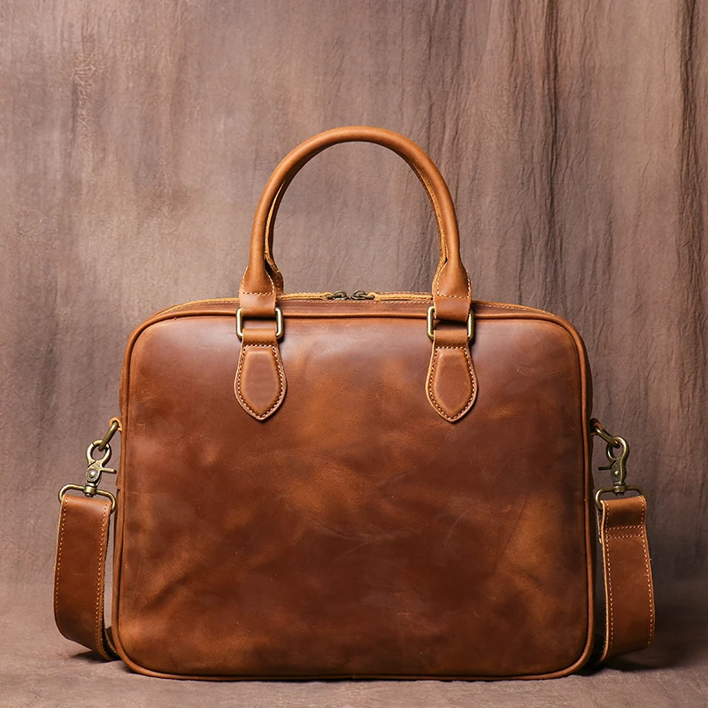 Vintage Cowhide Briefcase Men's Leather High Grade Handbag Simple Document Package Casual Office Computer Bag