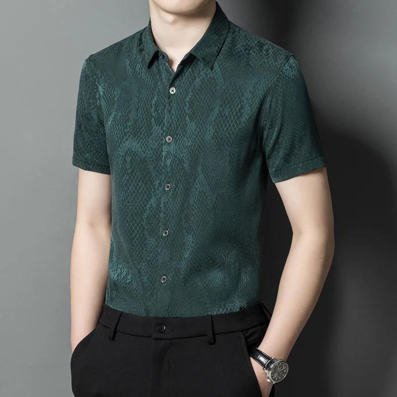 Summer New Short-Sleeved Tops Pure Mulberry Silk Shirt Thin Men's Shirt