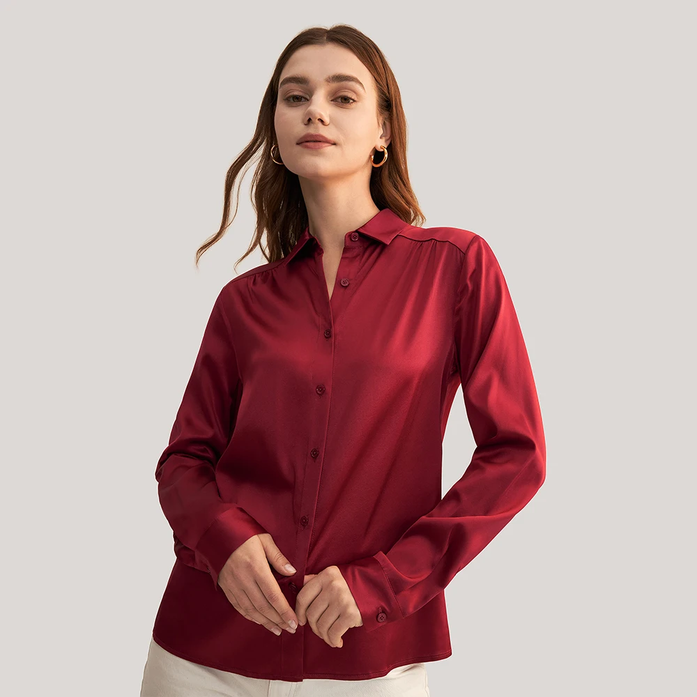 Silk Shirt Women Femme Long Sleeve Buttoned Top Ladies Collared Solid Cothing Office Essentials