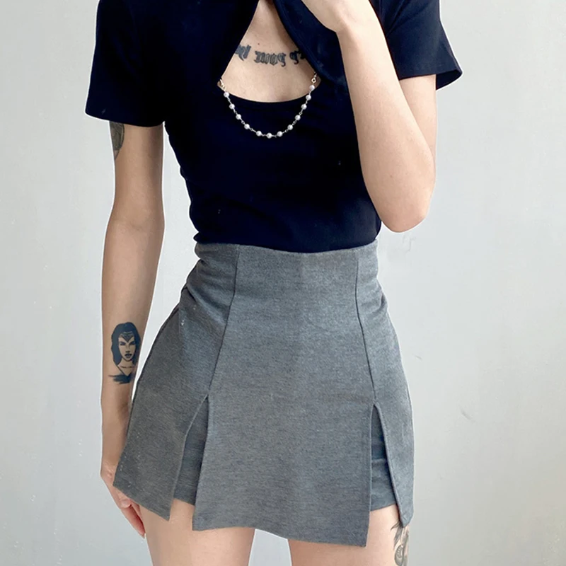 A-Line High Waist Women's Comfortable Short Skirt New Style Solid Color Women's Slit Hem Skirt