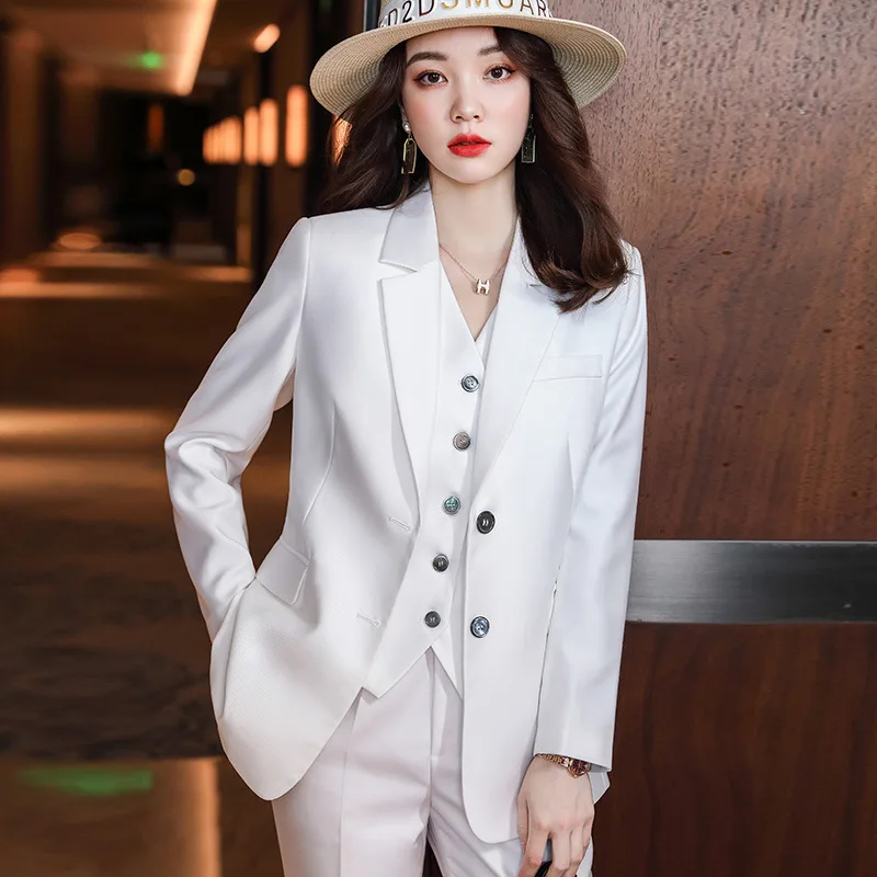 Formal Business Suit 3 Piece Set Including Jacket, Coat, Vest And Pants, Women's Office Trousers Suits Blazers Women