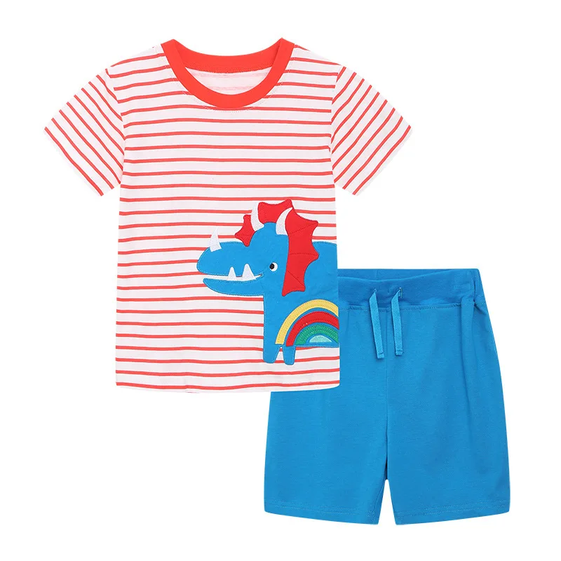 Summer New Children's Short-Sleeved Two-Piece Suits For Boys And Girls Fashion Suits Cartoon Embroidery Round Neck Children