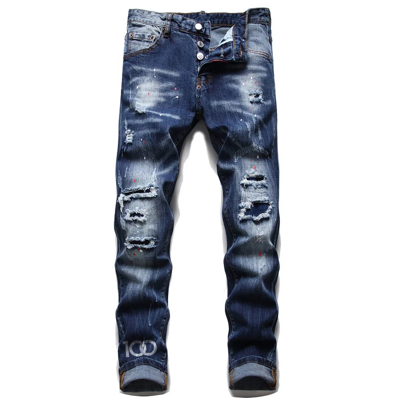 Men's Jeans High-End Indigo Porous ...