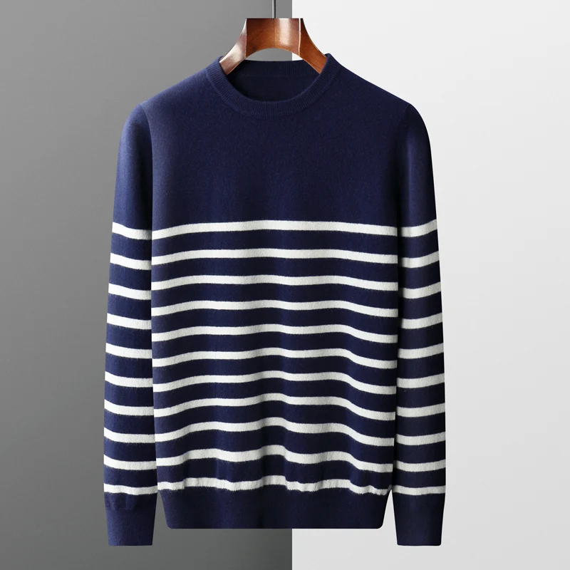 New Men's 100% Pure Wool Pullover Casual And Comfortable Long-Sleeved Knitted Round Neck Men's Cashmere Sweater