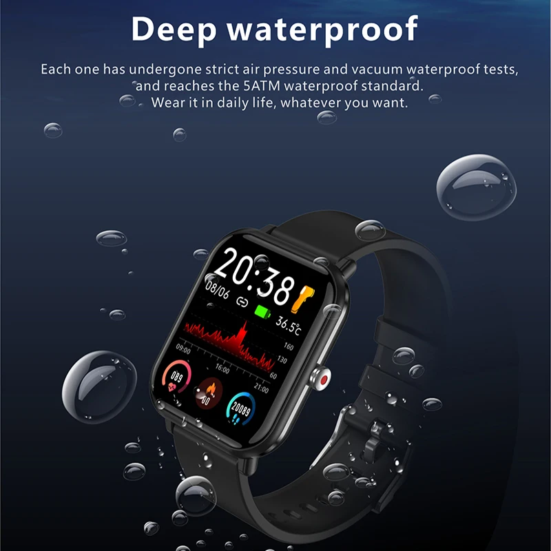 Newest Waterproof Smart Watch with Body Temperature Detection - Fitness Sports Watches, Bluetooth and Weather Forecast