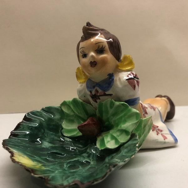 Hand Painted Ceramic Girl With Flowers Figurines Applied Flowers