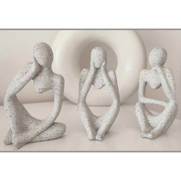 3 Pcs Thinker Figurine Stone Decor, Body Art Sculpture, Resin Collectible Statue For Home Office Book Shelf Decoration, Gift Ideas