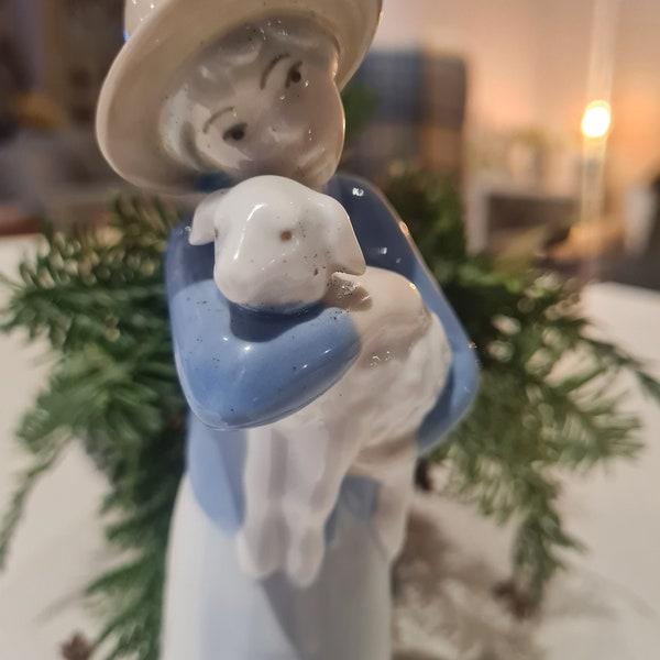 Porcelain, Statue Of A Young Girl With A Lamb