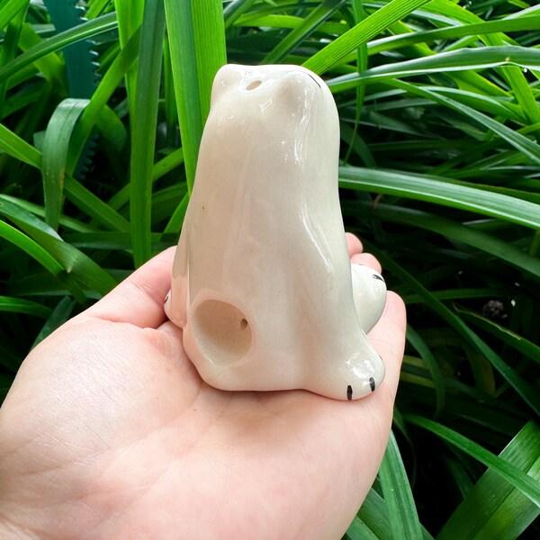 Handmade Mini Ceramic White Bear Pipe Art Ceramic Crafts Ornaments